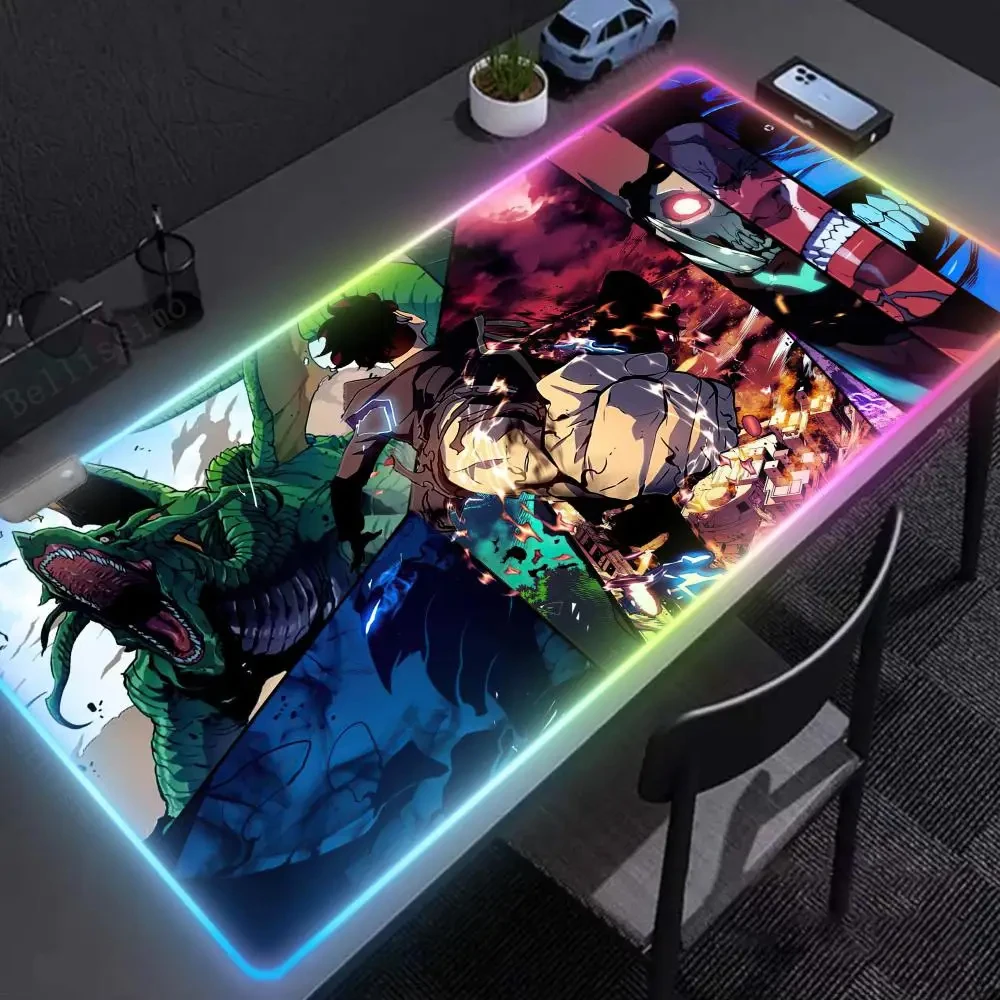 LED Mousepad Keyboard Mat Mouse Pad RGB S-Solo Levelings Gaming Mause Pad Anime Lighting Deskmat Rubber No-slip with Backlit