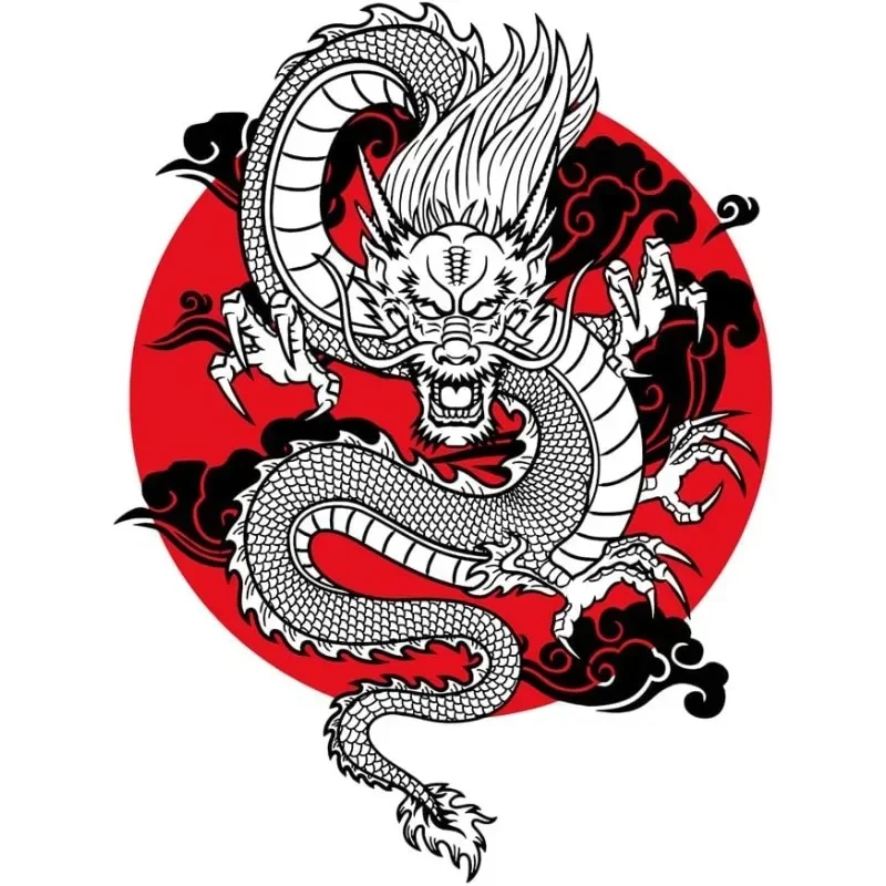 Oriental Dragon Red Circle Sticker Waterproof Vinyl Decal for Car Window Bumper Door Water Bottle Auto Decor