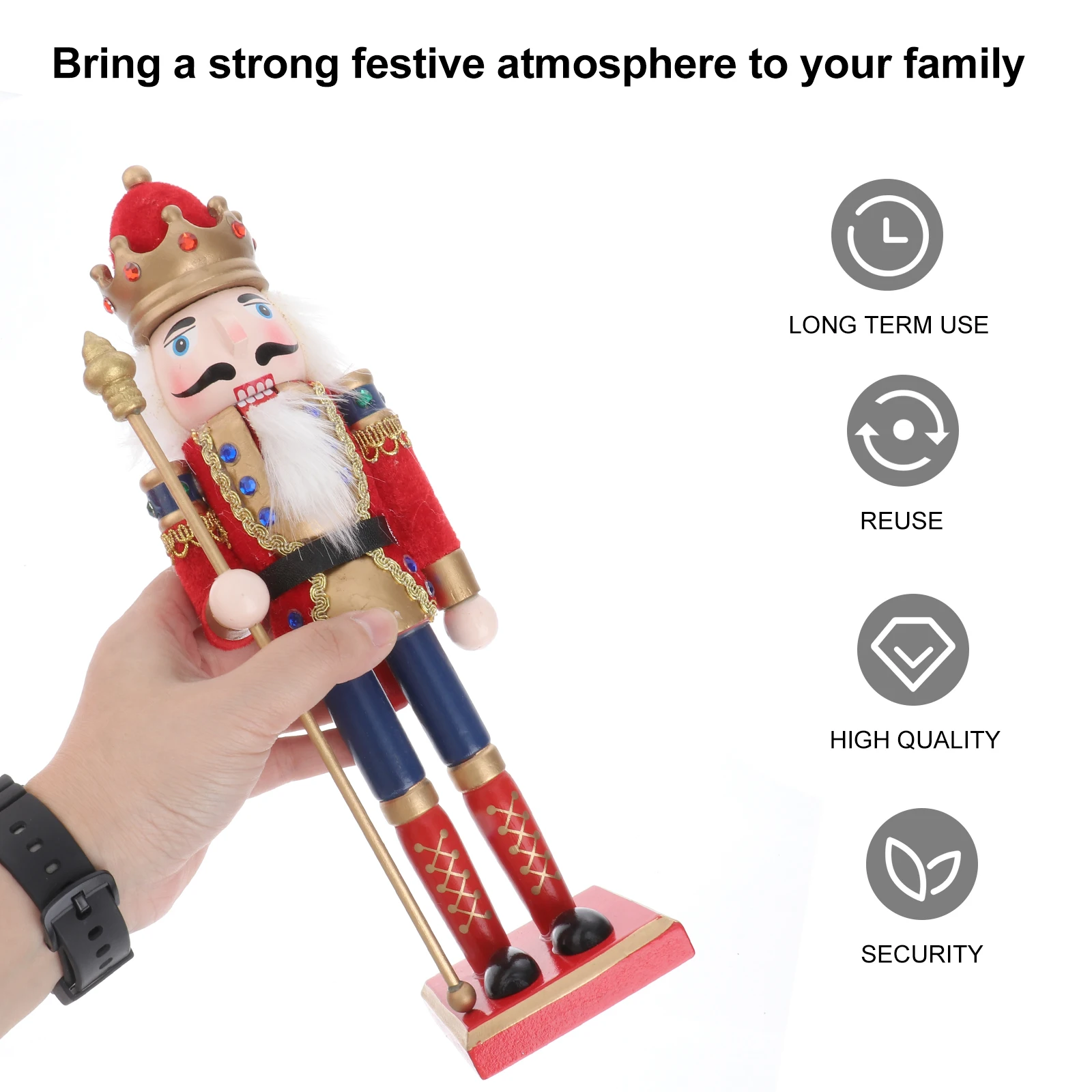 

1 pc Nutcracker Ornament Xmas Wooden Walnut Soldier Puppet Craft Decorative Holiday Home Office Lightweight Movable Mouth Design