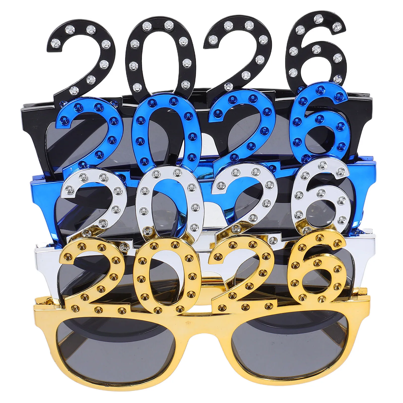 

4Pcs 2026 New Year Props Number Party Glasses Memorable Holiday Photo Accessories Happy New Year Props Holiday Glasses