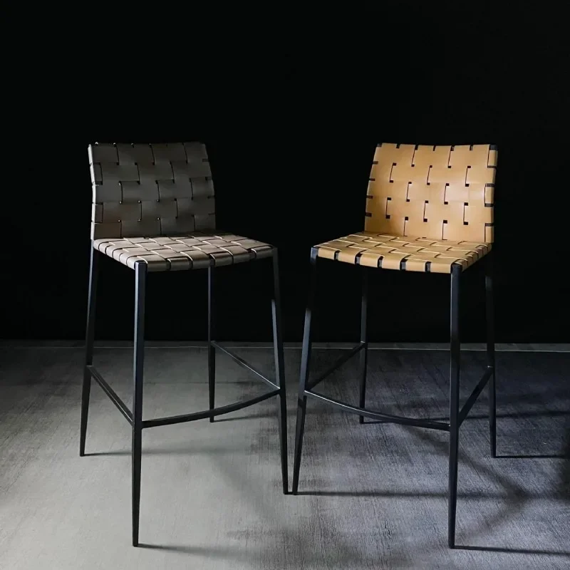 Light luxury weaving simple café reception backrest metal high stool home use