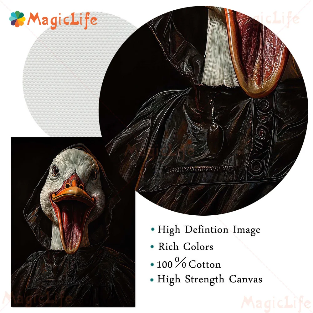 Goose Gothic Renaissance Duck Portrait Vintage Posters Wall Pictures For Living Room Poster Wall Art Canvas Painting Unframed
