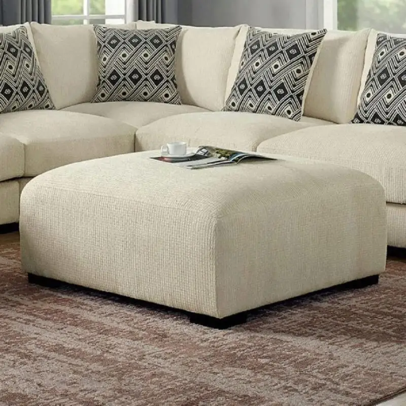 

Cozy Plush Beige Chenille Fabric Living Room Ottoman with Foam Seat and Wooden Legs - Comfortable & Stylish Furniture Piece
