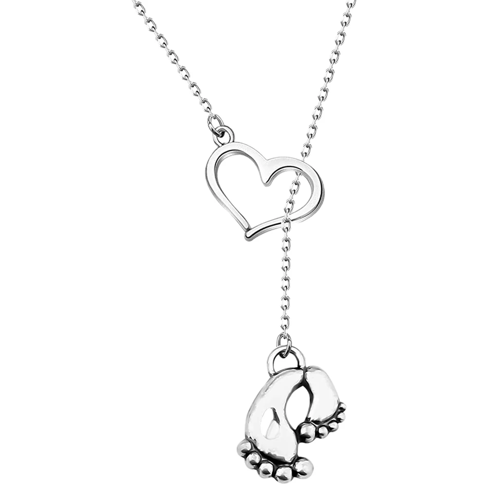 

Love Heart Necklace Mom First Mothers Day Gifts Clavicle Chain Alloy Feet Jewelry Miss
