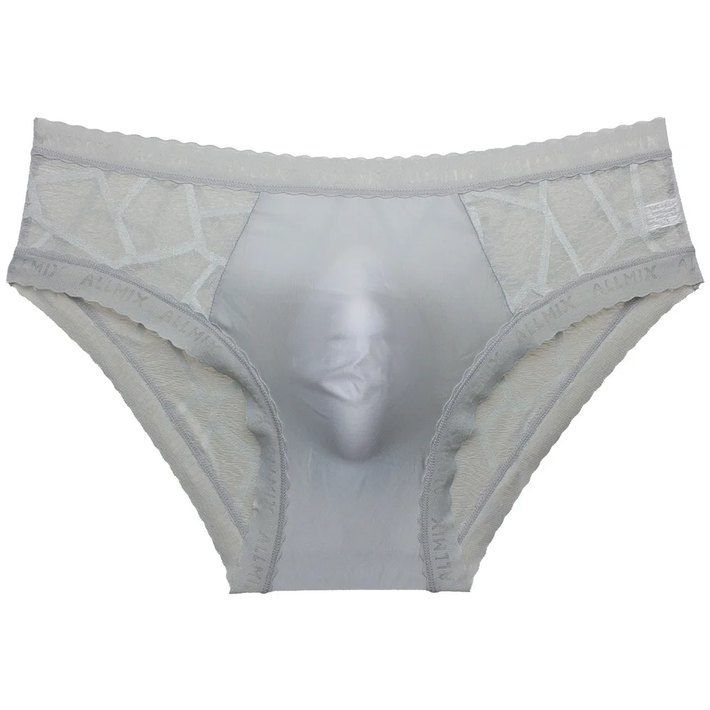 Men's sexy transparent ice silk hollow lace thin triangle underwear shorts 3PCS