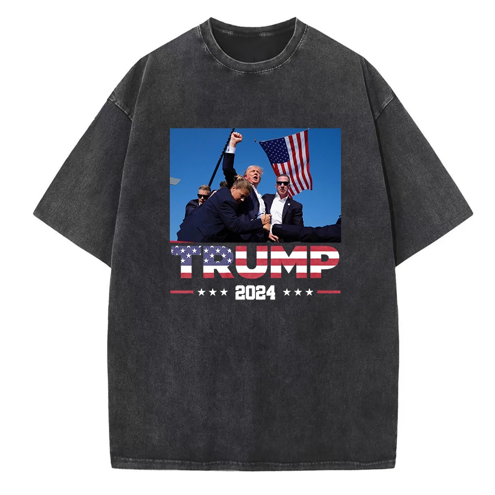 

Donald Trump 2024 Survived Shot At Election Rally Shirts Harajuku O-Neck Cotton Vintage T-Shirts