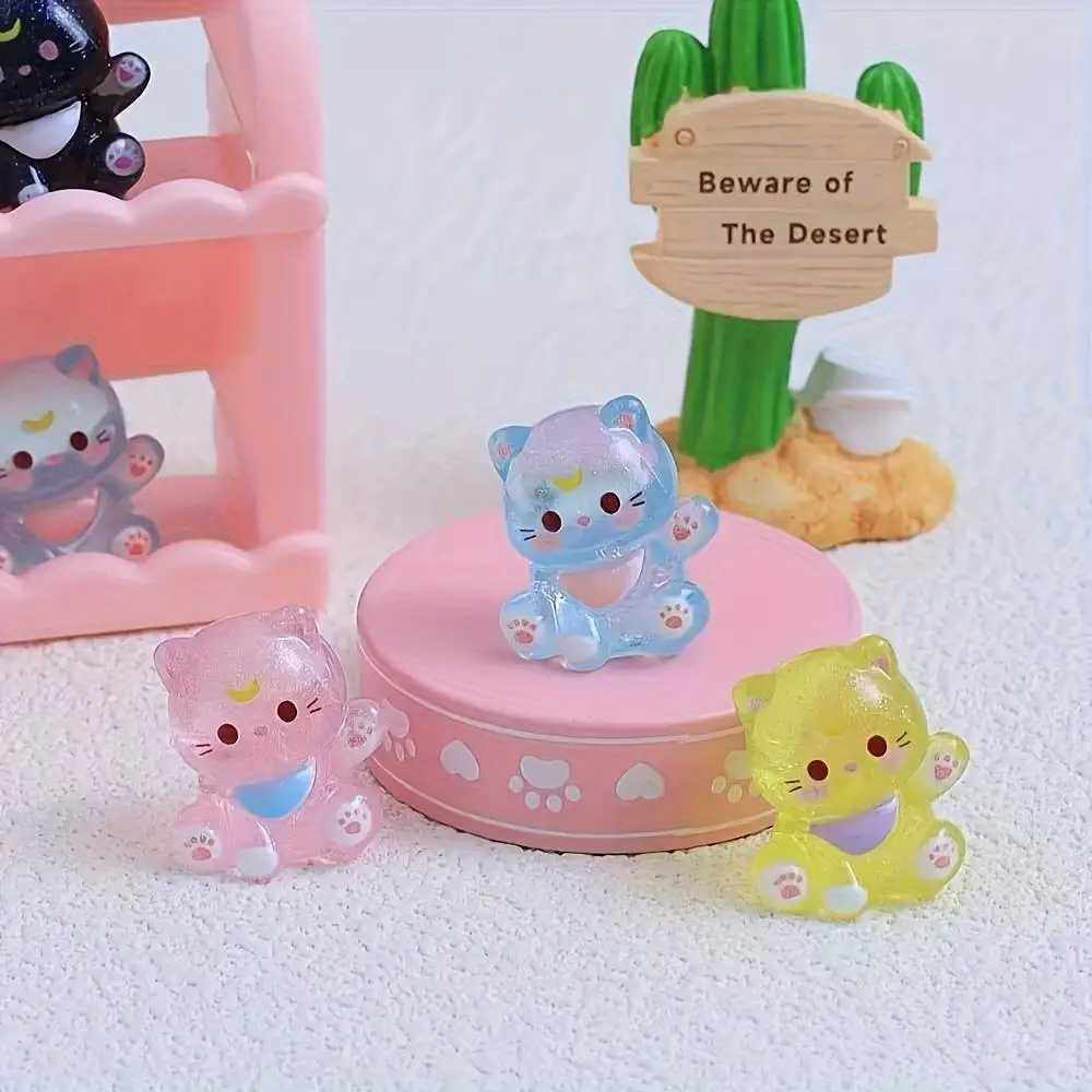 10/20 Glow-in-the-Dark Moon Waving Cat Figurines - Colorful Resin Anime Style Cute Cartoon Cat Design, No Power Required