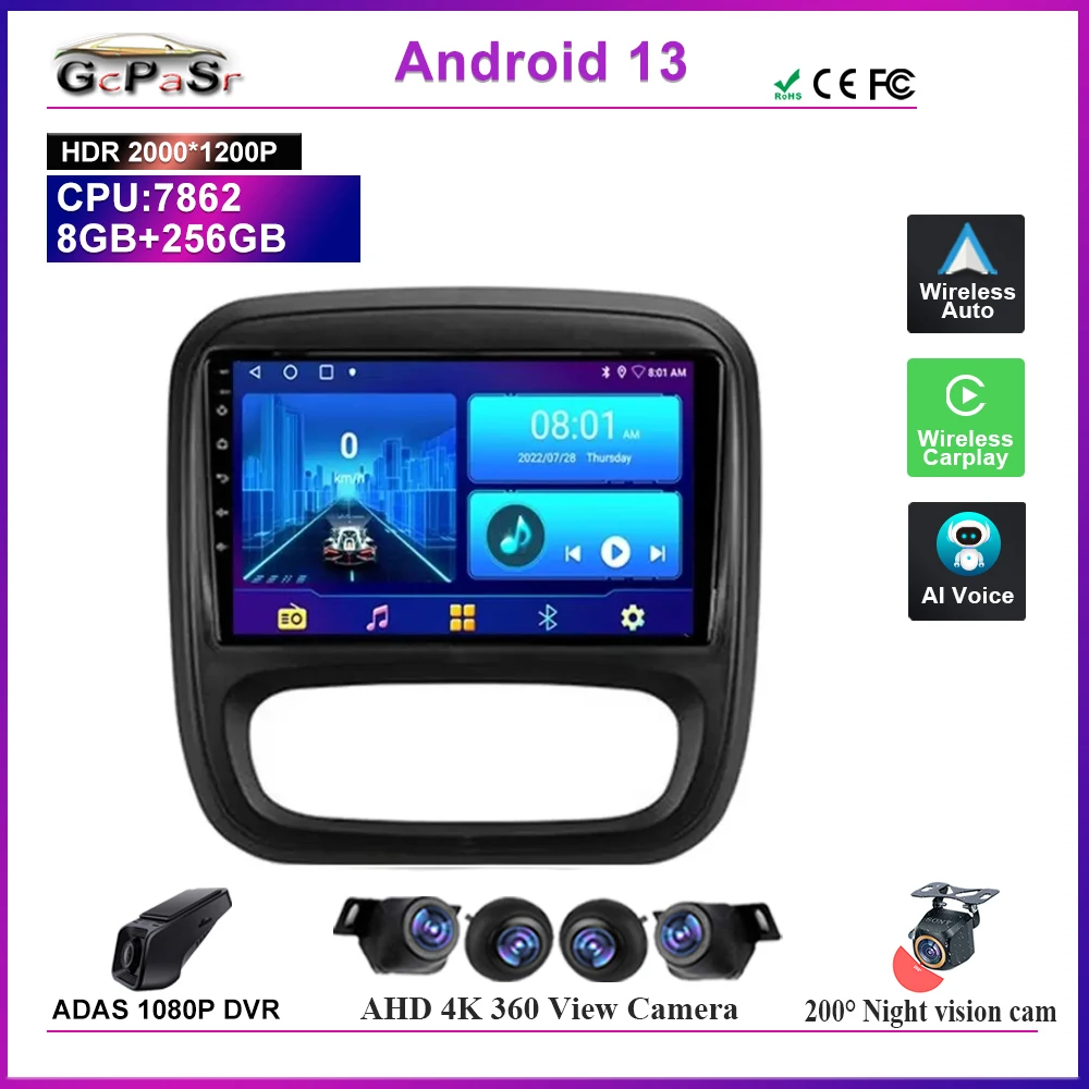 Android 13 For Renault Trafic 3 2014-2021 For Opel Vivaro B 2014-2018 Car Radio Multimedia Player Screen Navigation Stereo GPS