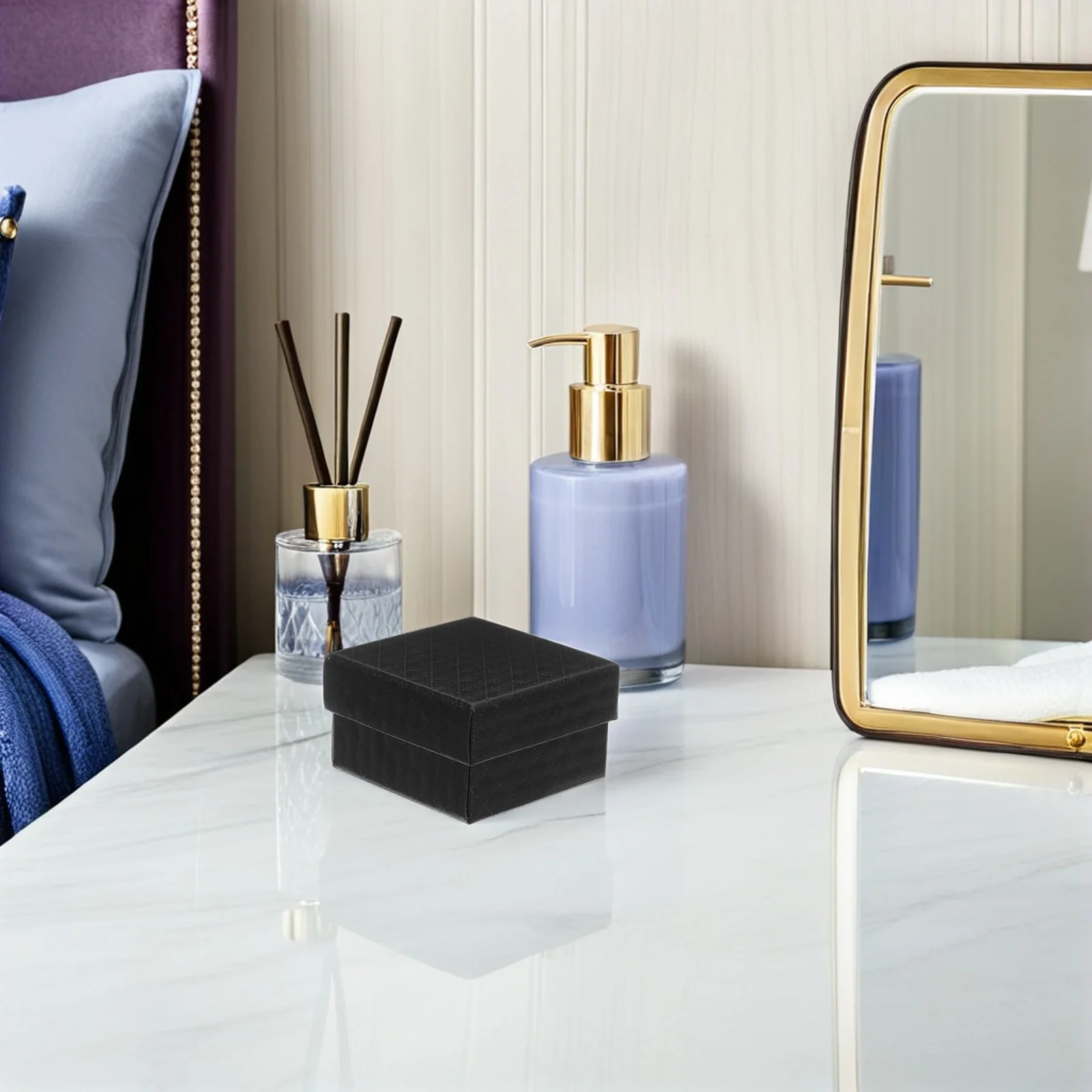 24 قطعة صناديق المجوهرات نمط الماس الورق المقوى الأسود صندوق هدايا صغير لخاتم القرط قلادة سوار التعبئة والتغليف رغوة دائمة #5