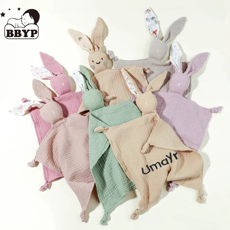

Personalized name Cute Newborn Bunny Baby Cotton Blanket Soft Towel Touch Comforter with Rabbits Surface Bedding Appease Towel