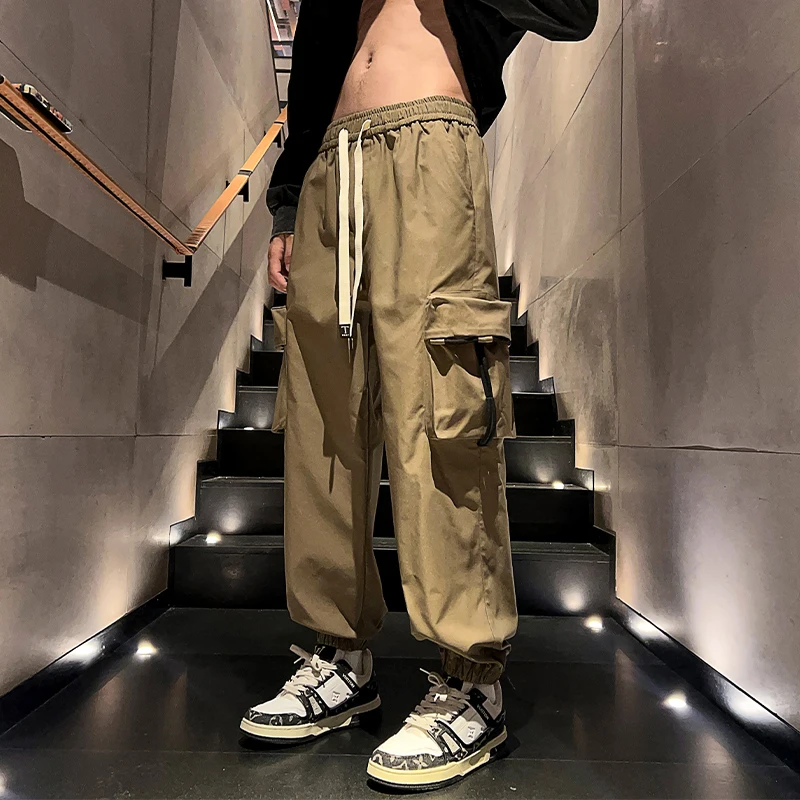 

Autumn New Cargo Pants Men Baggy Solid Color Mid-waist Straight Leg Full Length Sweatpants Casual Daily Basics Male Streetewear