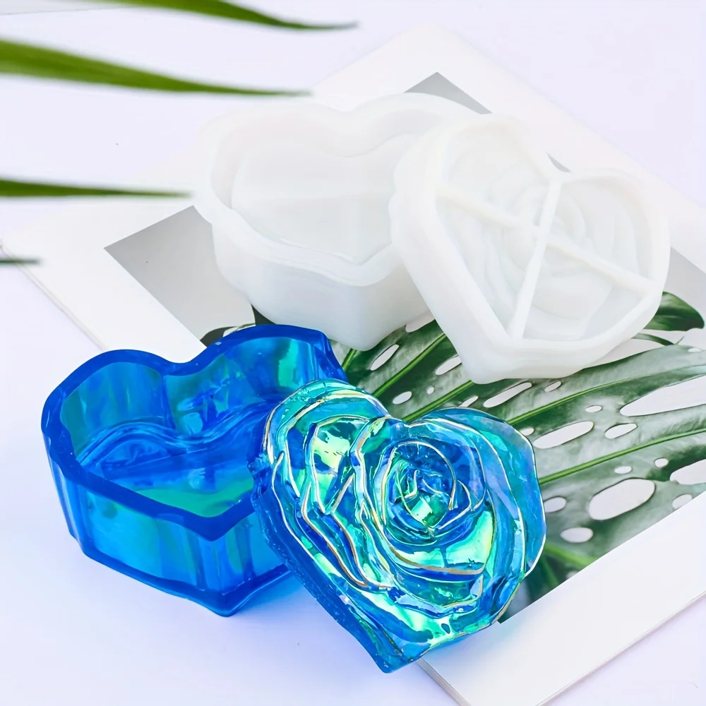 3D Rose Heart Silicone Mold Set for Epoxy Resin Casting, DIY Jewelry Box, Home Decor & Flower Art Crafts – Resin Silicone Moulds