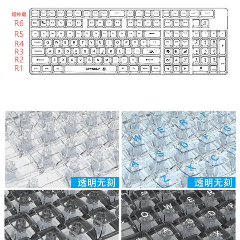 CBSA-Tapa de tecla transparente de Color sólido, Material de PC, adecuado para teclado mecánico 61/68/84/87/96/104 teclas