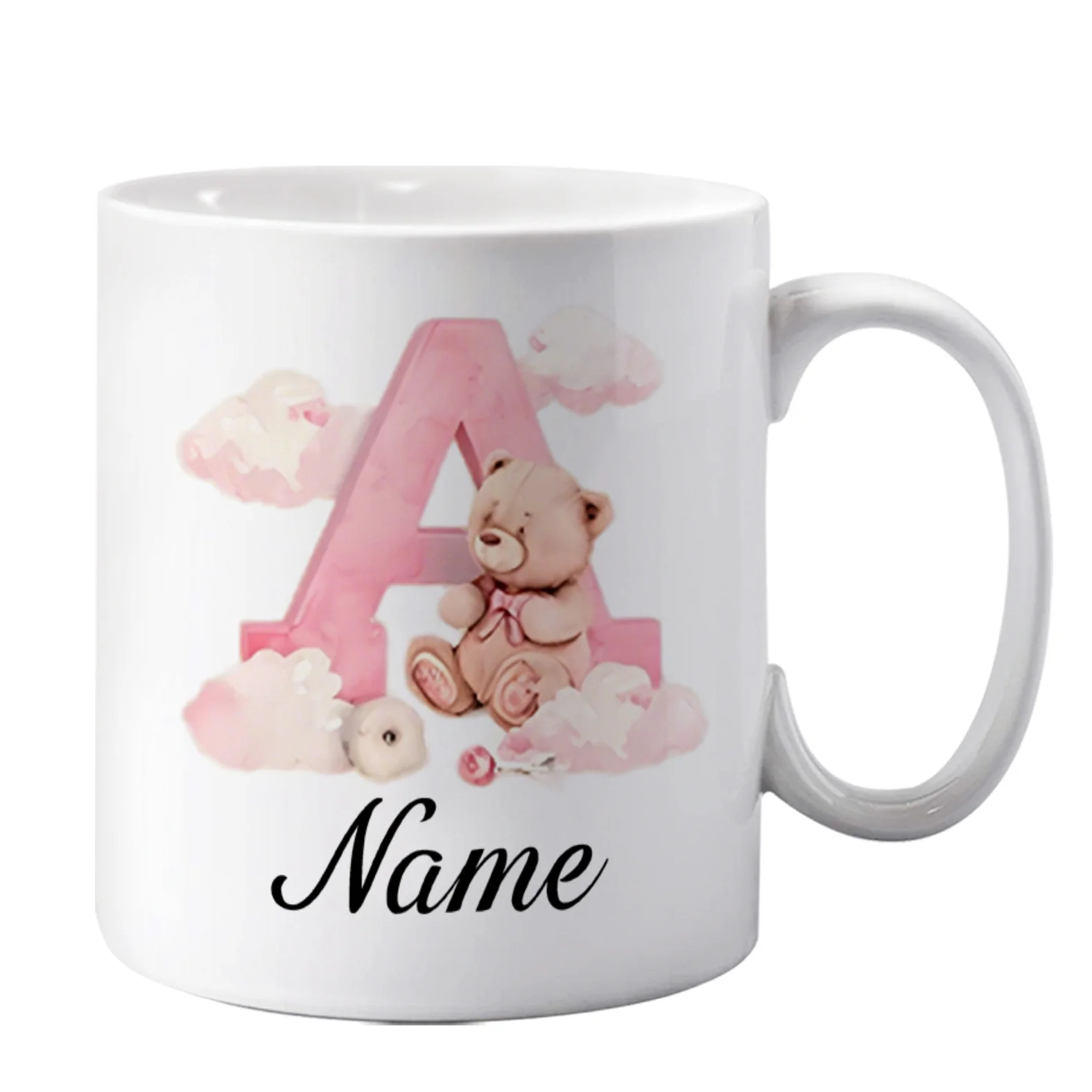 Personalized 26 Letter 7 Color Bear Mug Ceramic 11oz Custom Name Gift for Daughter Wife Birthday