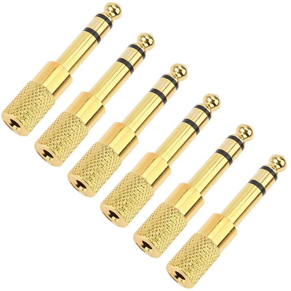 Quarter Inch Adapter, 6.35mm (1/4 Inch) Male to 3.5mm (1/8 Inch) Female Headphone Jack Plug, Gold 6 Pack-AA85