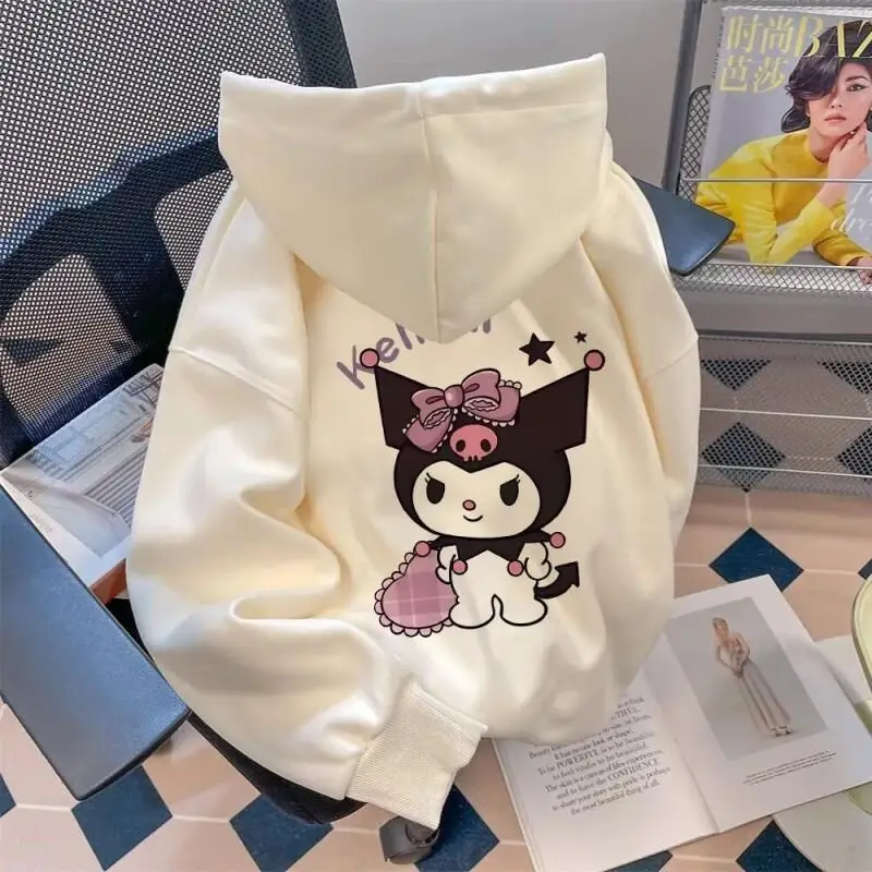 

Женская толстовка Sanrio Kuromi из плюшевого флиса в корейском стиле с принтом, свободного кроя, универсальная, для осени и зимы, повседневная, модная, с мультяшным рисунком