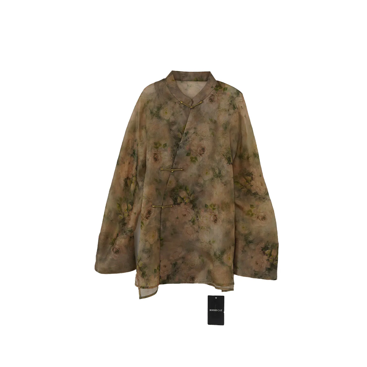 

Шелковая рубашка BodhlCat в китайском стиле с вышивкой, прозрачная, на пуговицах, женская, свободного кроя, с длинным рукавом, дышащая, повседневная