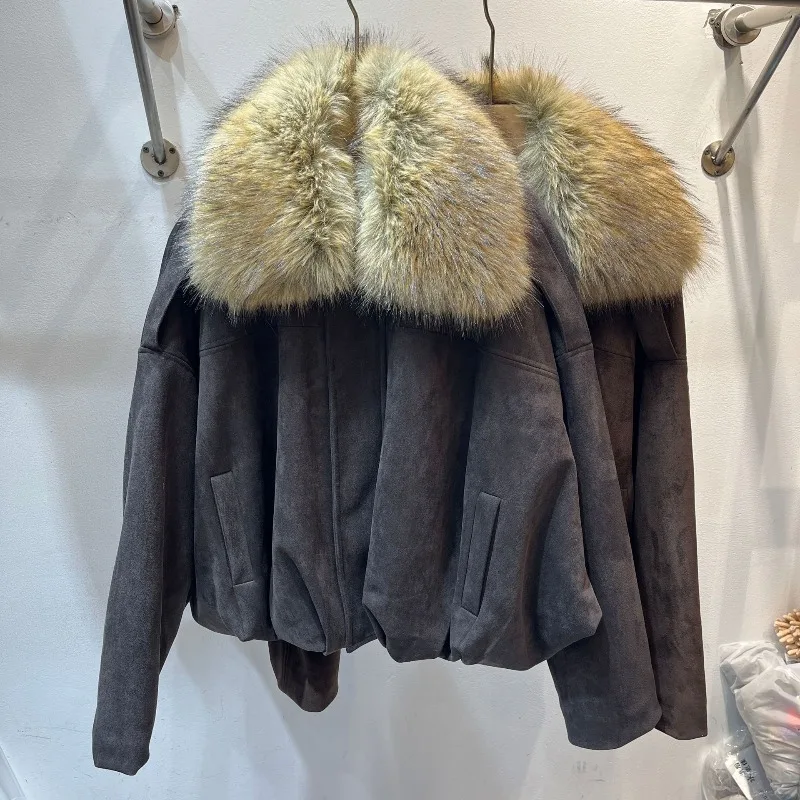 Amerikanischer Stil Vintage Wildleder Parka Kunstpelzmantel für Damen 2025, Herbst-Winter, High-End-Jacke, Oberteil, lange Ärmel, Reißverschlussjacke