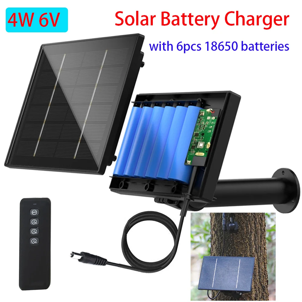 4W 6V Solar Battery Charger For Security Camera Portable Solar Power Bank DC Output 4W Solar Panel with 6pcs 18650 Batteries