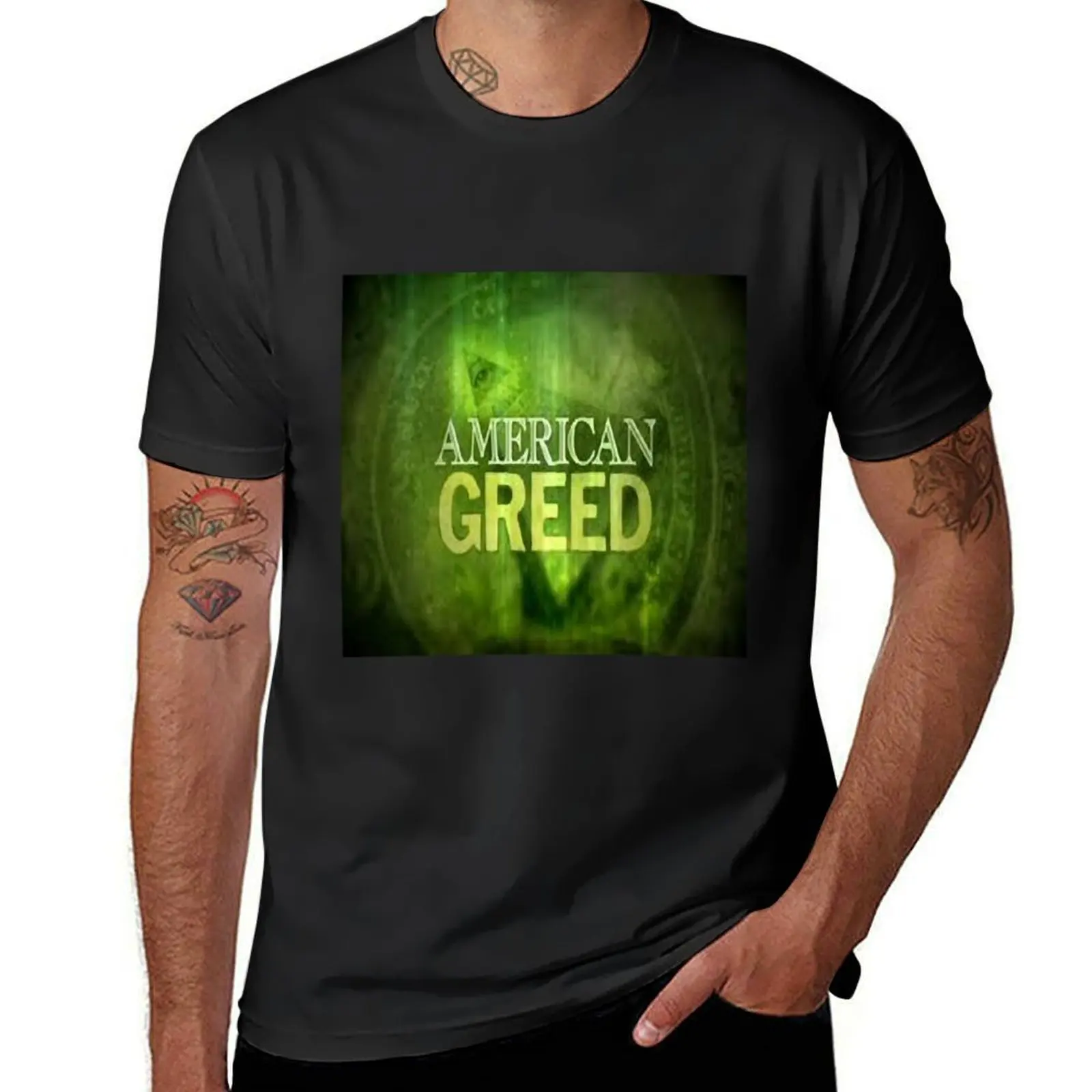 AMERICAN GREED (CASH BACKGROUND) T-Shirt new edition korean fashion anime clothes mens graphic t-shirts anime