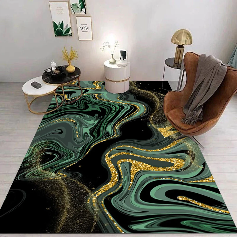 Luxury Fluid Art Carpet Rug Home Decoration Gold Marble Abstract Floor Mat Living Room Hallway Bedroom Black Gold Modern