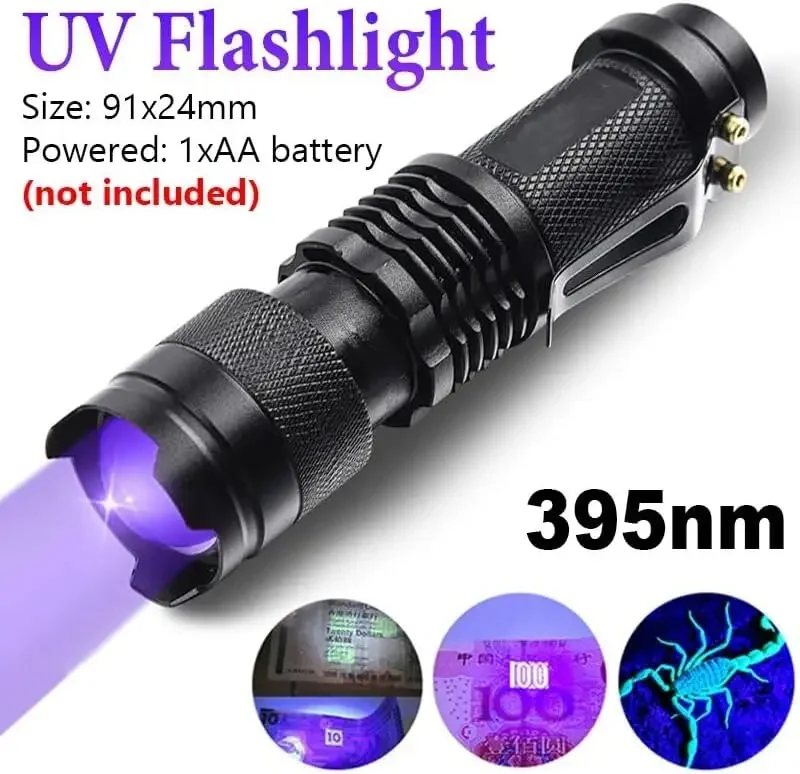 1-5 Pack 395nm Black Light Flashlights Mini UV Flashlight Blacklight Torch UV Light Detector for Pet Urine Stains Bed Bug