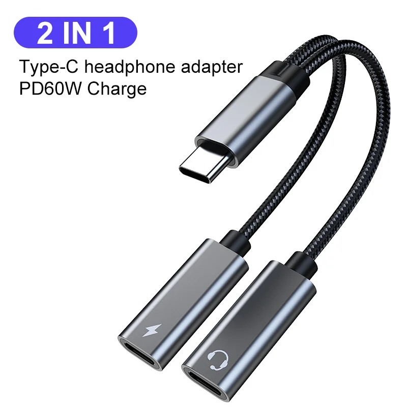 

2 In 1 Type-C Headphone Adapte Amp Audio Adapter Pd60W Charge 3.5Mm Usb C Jack for Samsung Xiaomi Motorola Google Pixel Ipad Pro