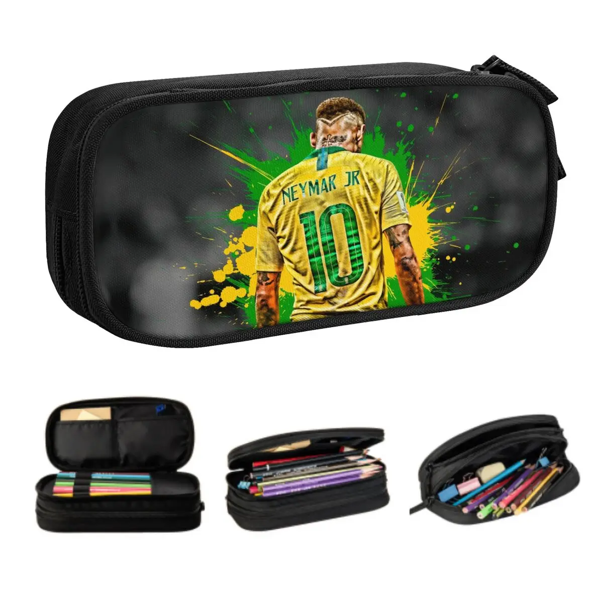 Custom Soccer Brazil Football Star Cute Pencil Cases Boys Gilrs Large Capacity Pencil Bag School Supplies