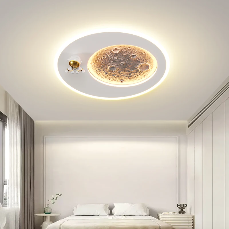 Creative Round Ceiling Light Moon Astronaut Ceiling Lamp Cartoon Eye Care Kids Baby LED Ceiling Lights Children Room Decor Lamp