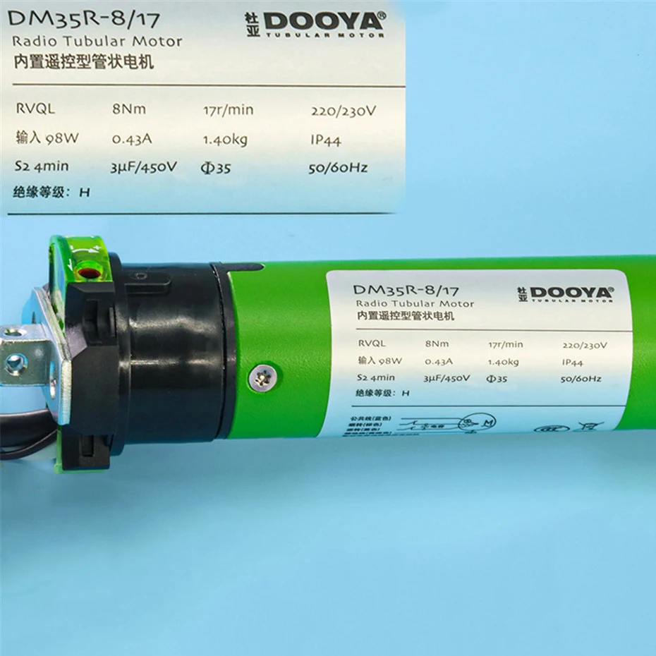 Dooya Silent Tubular Motor DM35RVQL-8/17 for all kinds rolling blinds,Rf433 Remote+Dry Contact Control,220V/230V 50/60HZ,3 wire