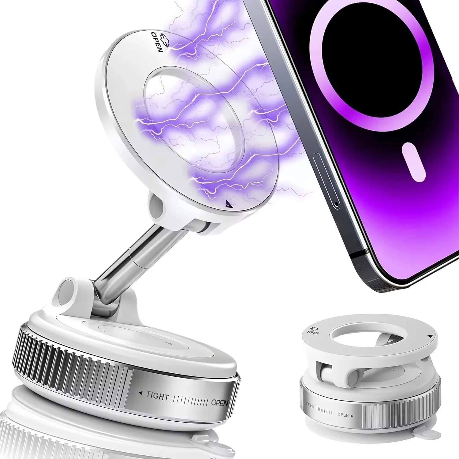 360° foldable vacuum magnetic phone stand, magnetic car phone stand, hands-free suction cup phone stand, smooth surface