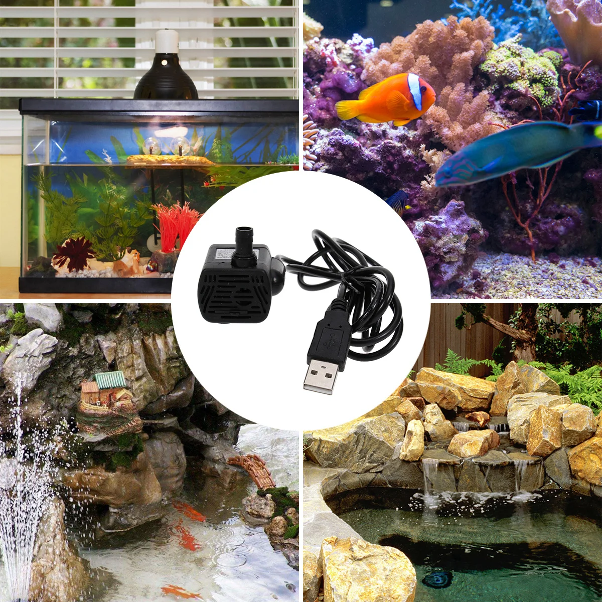 

USB-1020 3.5V-9V 3W Black Submersible Water Pump for Aquarium Fountain Pond 8mm Outlet 555 Inch Cable Submersible Water Pump
