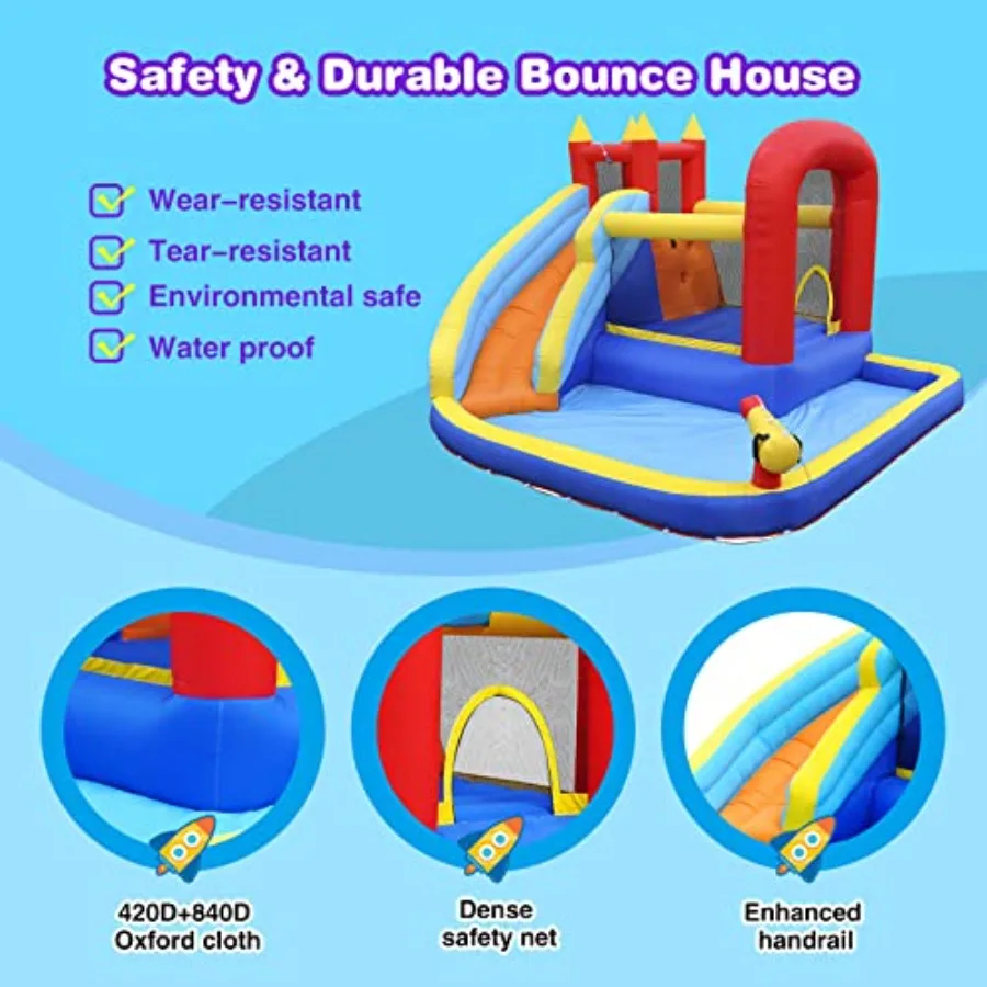 Backyard indoor outdoor inflatable water slide bounce house with splash pool jump area climbing wall basketball hoop 450W blowe - view 3