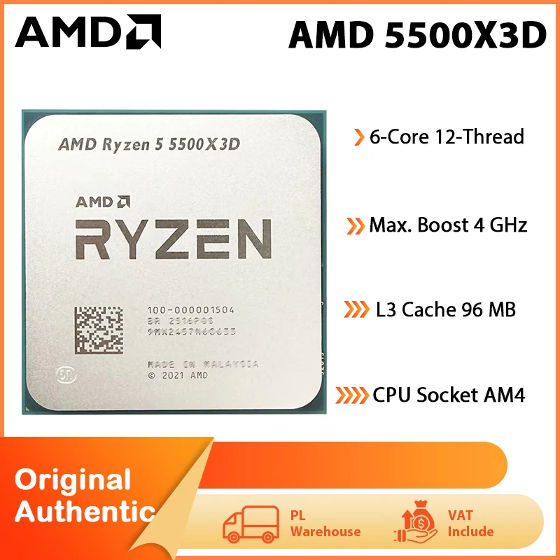 Processeur de jeu AMD Ryzen 5 5500X3D, nouvelle socket AM4, DDR4, 7 nm, cache L3 de 96 Mo, 3 GHz, 6 cœurs, 12 threads, 105 W