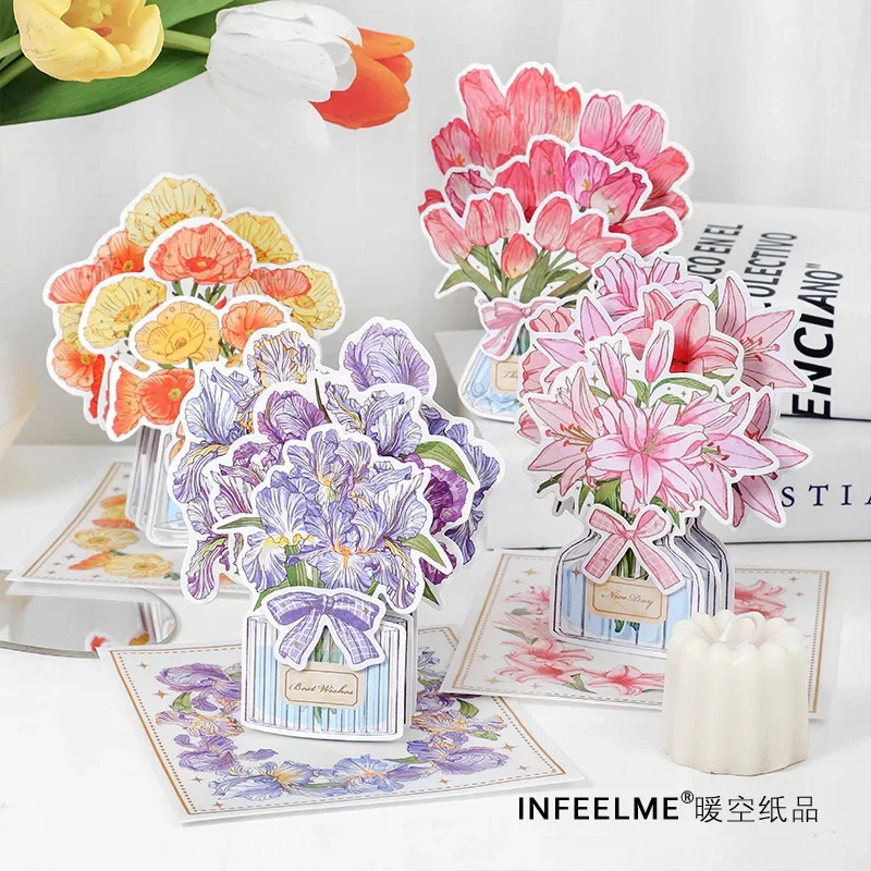 

1set/pack 3D Gilding Greeting Card Holiday Card Flower Blessing Series Romantic Gift Message Postcard