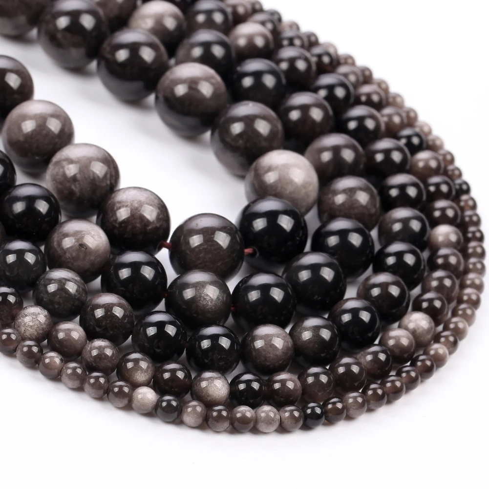 4mm-12mm Natural Silvery Obsidian Stone Round Beads for Jewelry Making Diy Bracelets Necklace 15