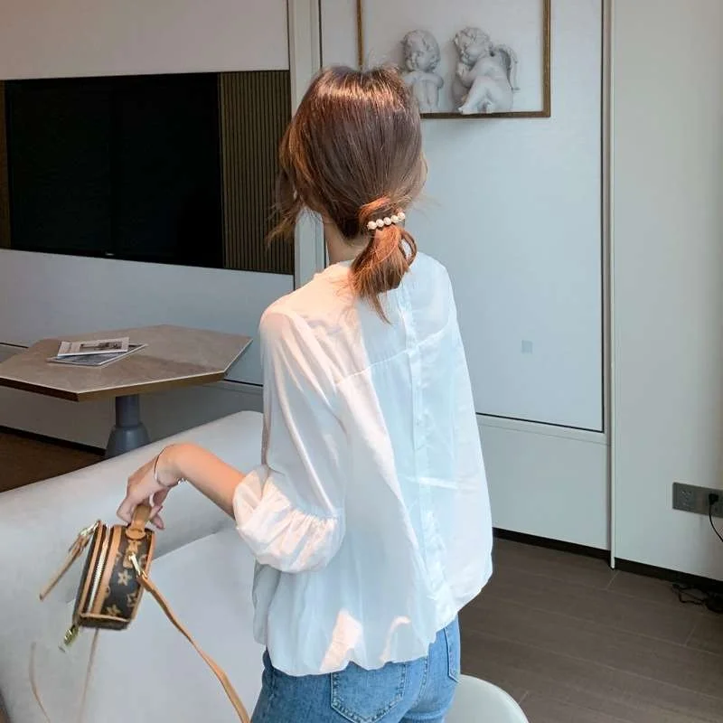 

Women's New Floral Lantern Sve Summer Chiffon irt round Ne Seven Sve Length Polyester Fiber Commute Sle Clothing