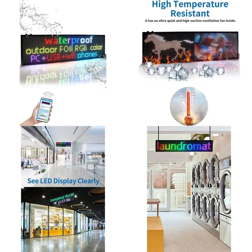 

Уличная светодиодная вывеска 40x11 дюймов, высокояркий водонепроницаемый дисплей, USB и Wi-Fi, прокручиваемые сообщения, всепогодное использование