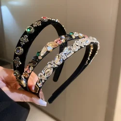 Minar Shiny Full Rhinestone Headband Baroque Cross Colorful Crystal Hairbands Vintage Velvet Head Hoop Women Hair Accessories