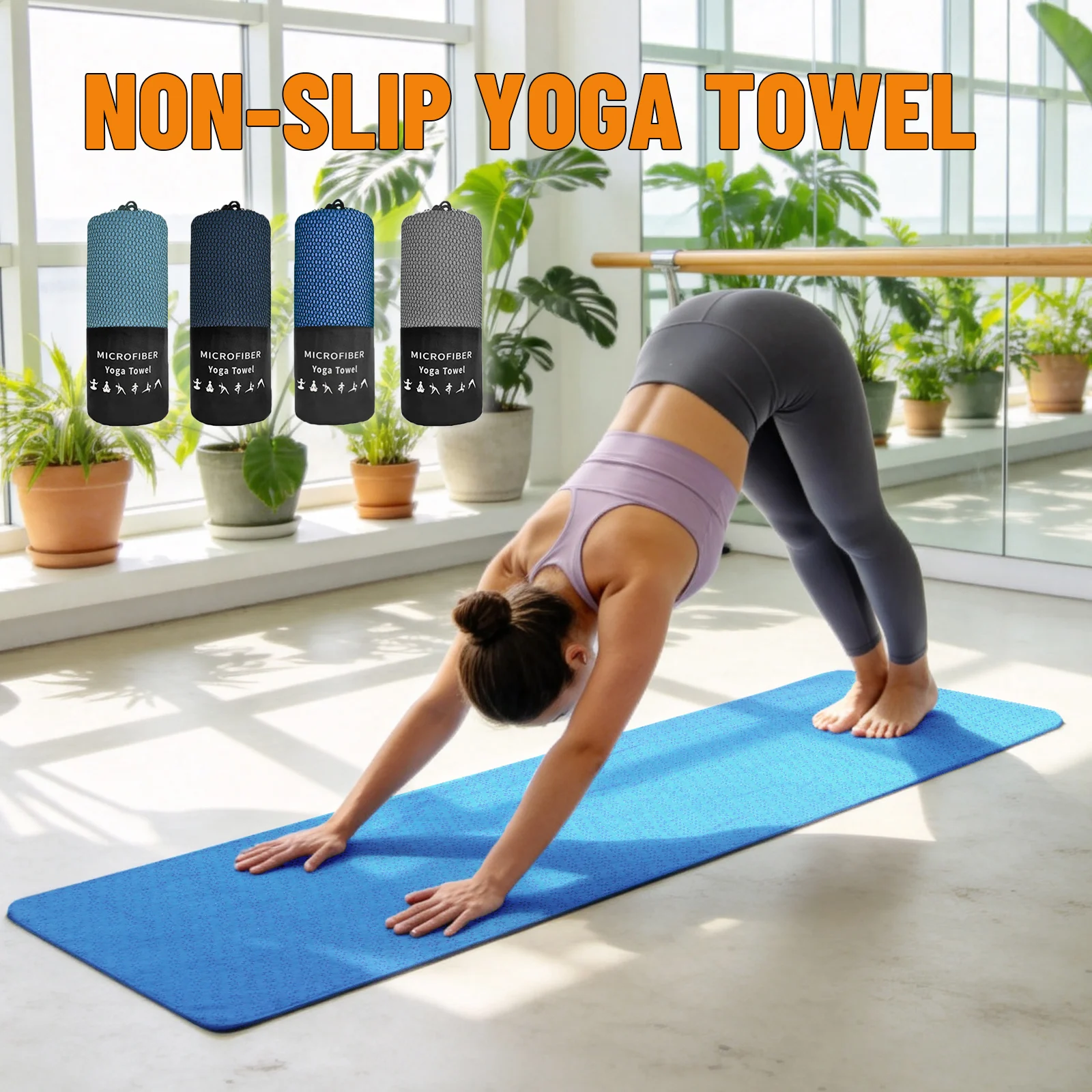 Meistverkauftes Yoga-Handtuch mit Aufbewahrungstasche Rutschfestes Sechseck-Stern-Design Ultra-Saugfähig Weiche Mikrofaser Tragbar