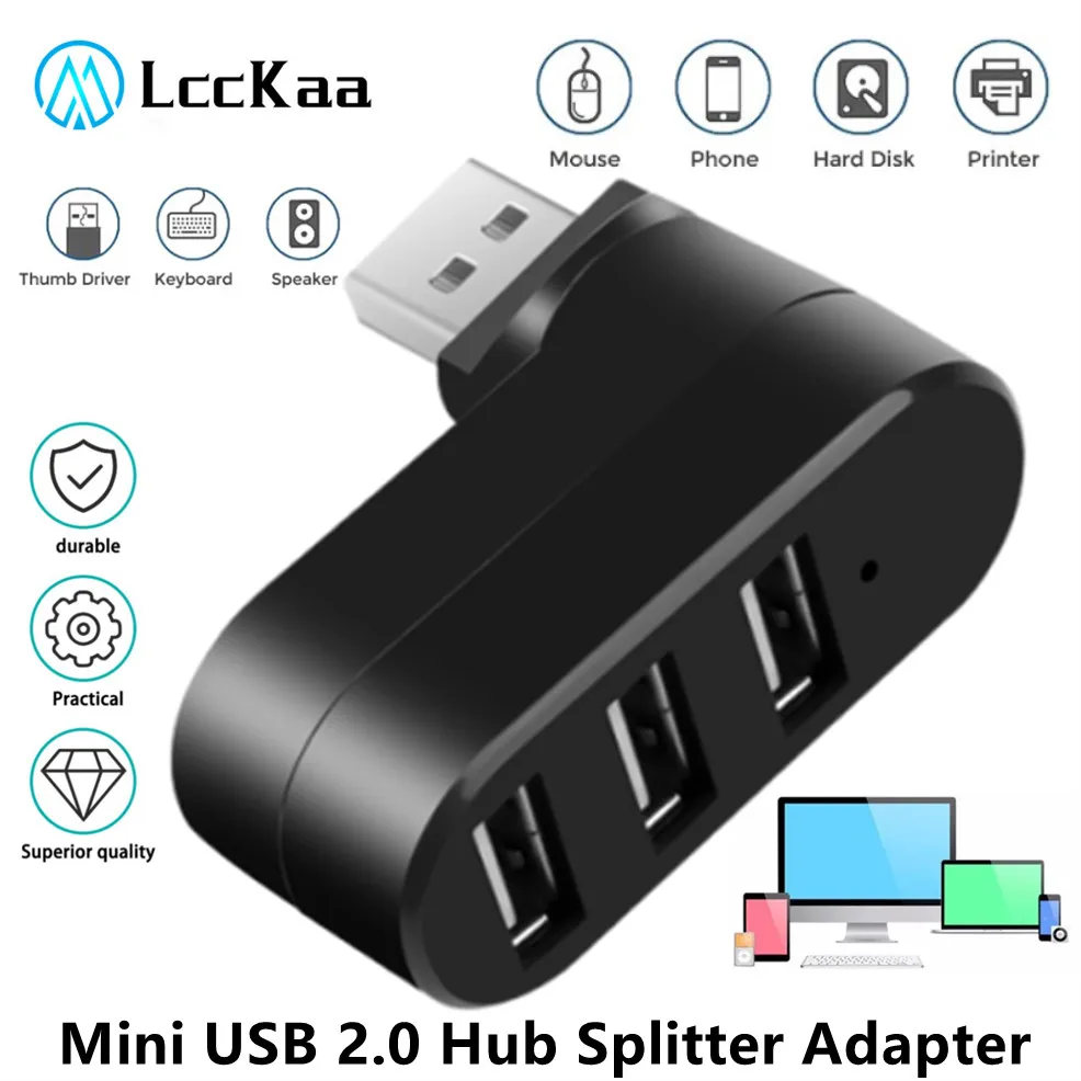 LccKaa หมุน Mini USB Hub 2.0 อะแดปเตอร์ความเร็วสูง U Disk Reader Splitter 3 พอร์ต USB 2.0 สําหรับคอมพิวเตอร์พีซีแล็ปท็อป Mac อุปกรณ์เสริม