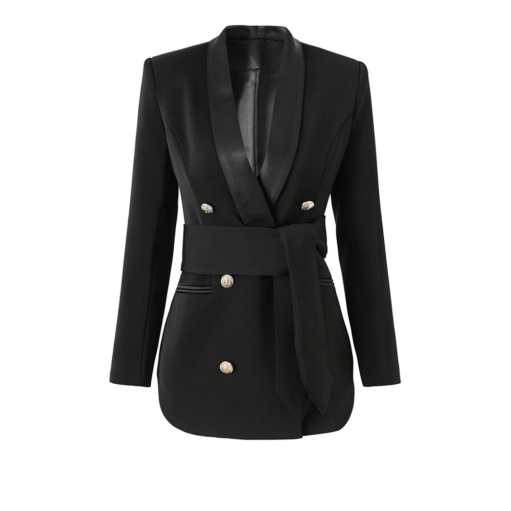 

Classic Designing Shawl Collar Black & White Elegant High Quality Women Casual Blazer with Slash