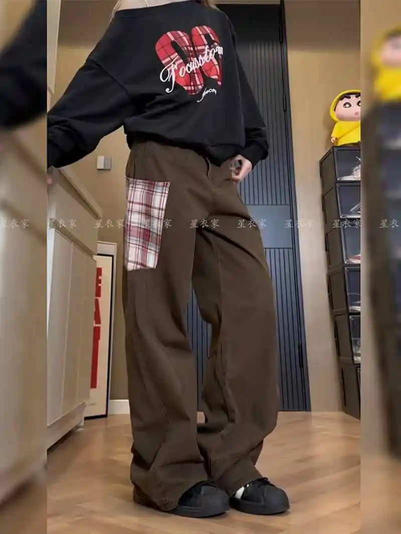 

Women's Brown Y2k Jeans Harajuku Oversize Denim Trousers Vintage Japanese 2000s Style High Waist Baggy Jean Pants Trashy Clothes