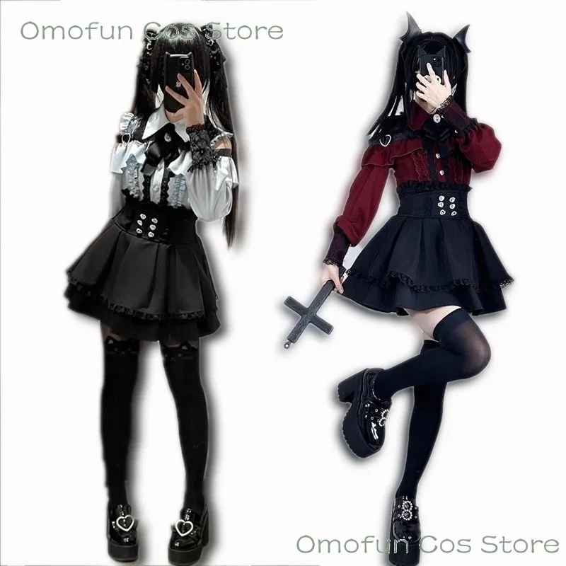 2025 aaa 일본식 지라이케이 의상 로리타 소녀 블라우스 탑 여성용 귀여운 리본 블랙 스커트 셔츠 긴팔 셔츠 Y2K 스위트 레이디