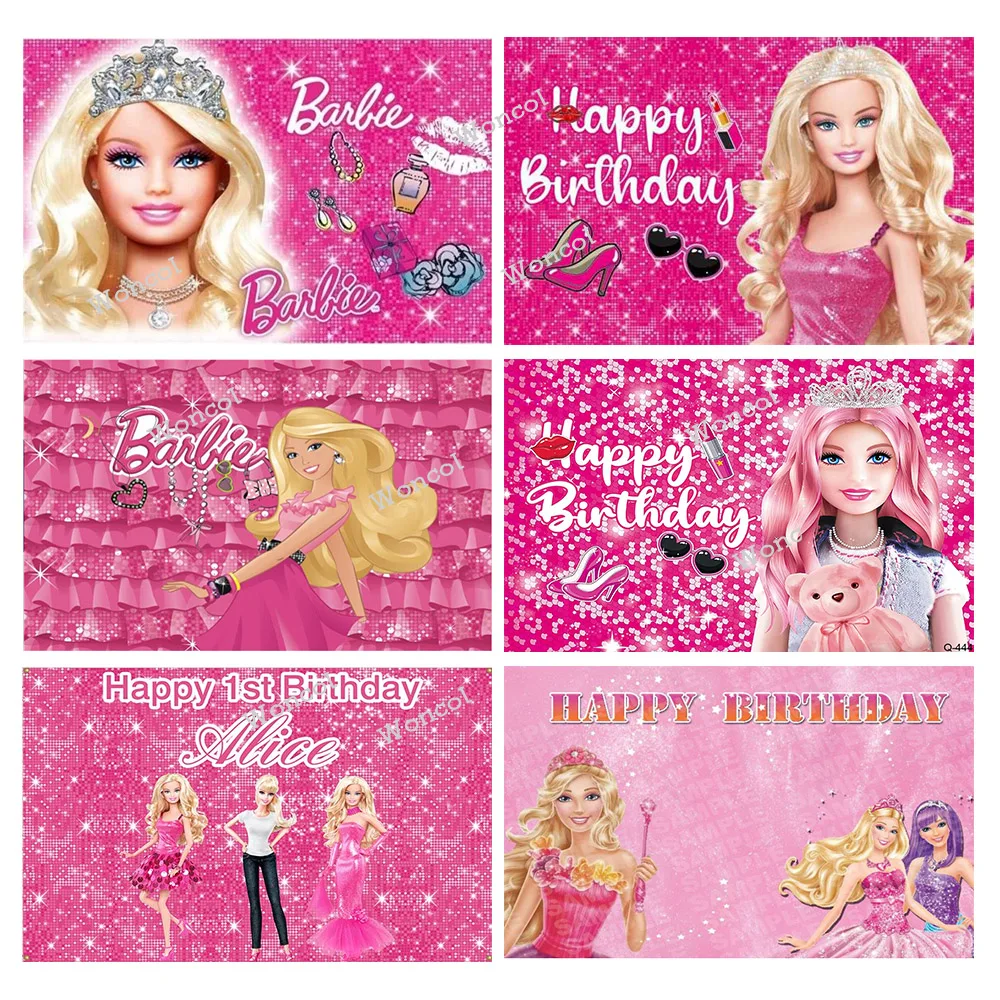 Barbie Birthday Backdrop Girls Birthday Baby Shower Backdrop Custom Pink Party Banner Canvas Poster Decorations Photocall Props