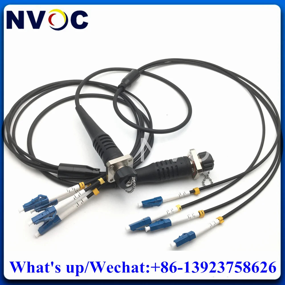 2Pcs 4Cores Black Armored Cable,1M,4C ODC Square Type (Female) to LC/UPC Fiber Optic Patch Cord Cable Connector