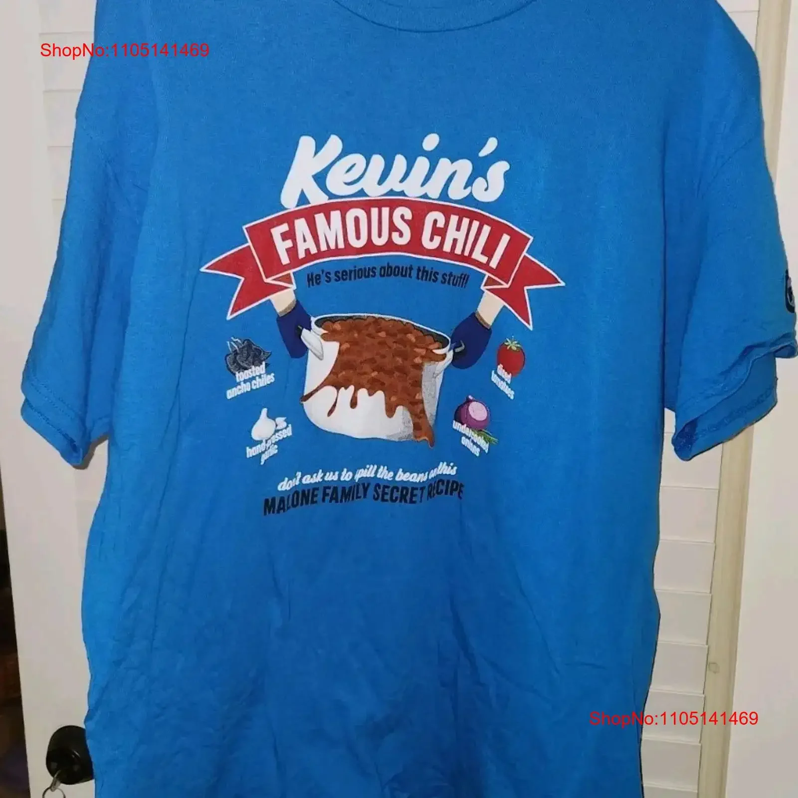 

THE OFFICE KEVINS FAMOUS CHILI синяя рубашка для взрослых XL винтажная стираная повседневная слегка графическая модная стильная унисекс