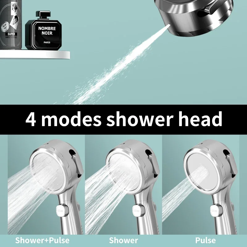 Digital Display Shower Head High Pressure Handheld Bathroom Shower Water Saving Shower Heads 4-Modes Spray Bathroom Accessories