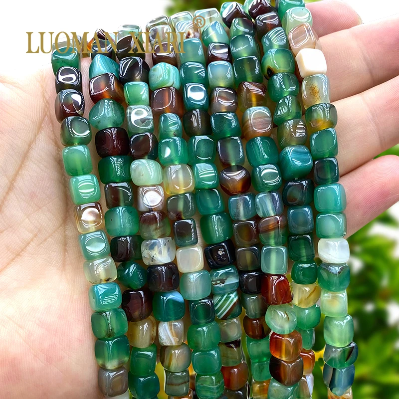 7-8MM Square Natural Stone Peacock Green Agates Loose Spacer Beads for Jewelry Making Diy Earrings Bracelets Accessories Charms