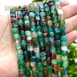 7-8MM Square Natural Stone Peacock Green Agates Loose Spacer Beads for Jewelry Making Diy Earrings Bracelets Accessories Charms